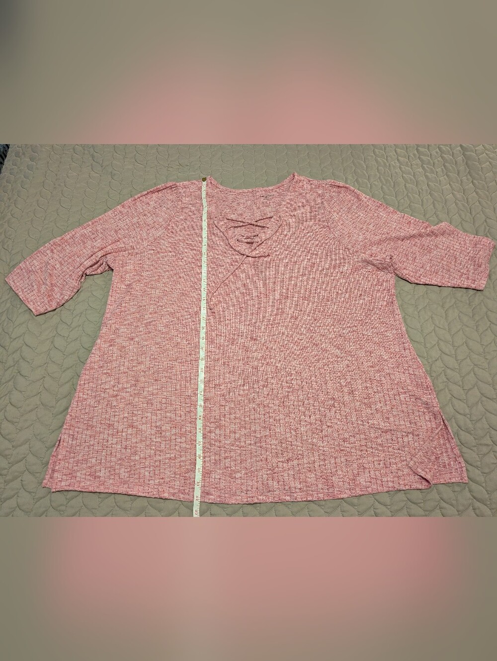 Lane Bryant Pink Lace-Up Knit Top